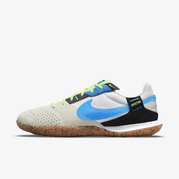 Men\'s Nike Streetgato Football Shoes White / Black / Light Green / Light Blue | NK391JET