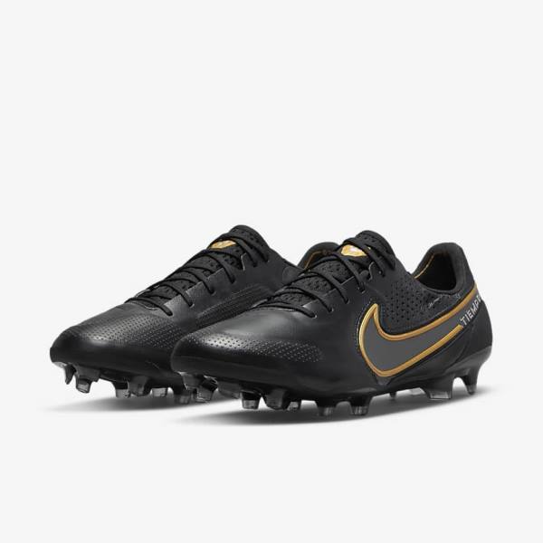 Men's Nike Tiempo Legend 9 Elite FG Firm-Ground Football Shoes Black / Dark Grey / Metal Gold / Metal Dark Grey | NK731FBM