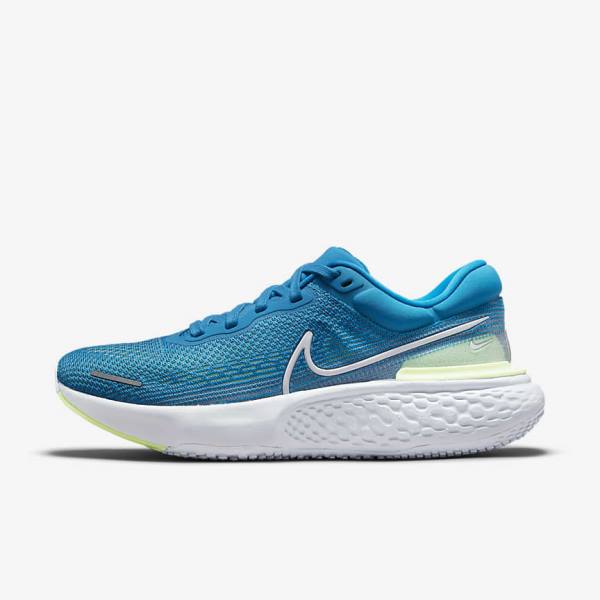 Men\'s Nike ZoomX Invincible Run Flyknit Road Running Shoes Blue / Light Green / Grey / White | NK874JFW