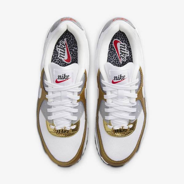 Women's Nike Air Max 90 SE Sneakers White / Metal Gold / Metal Silver / White | NK750MKS