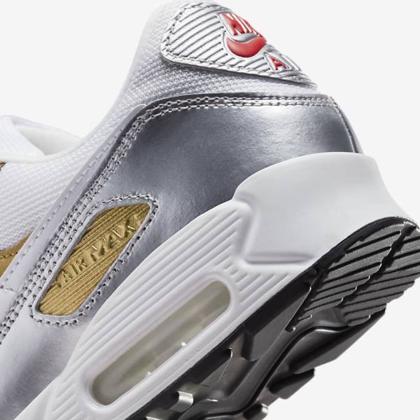 Women's Nike Air Max 90 SE Sneakers White / Metal Gold / Metal Silver / White | NK750MKS