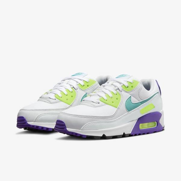 Women's Nike Air Max 90 Sneakers White / Platinum / Turquoise | NK148NYU