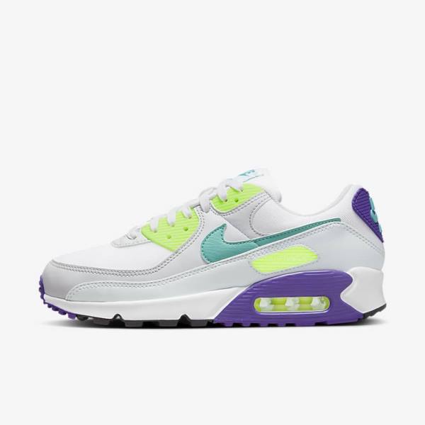 Women\'s Nike Air Max 90 Sneakers White / Platinum / Turquoise | NK148NYU