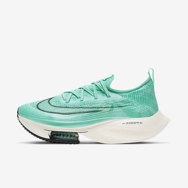 Women\'s Nike Air Zoom Alphafly NEXT% Flyknit Road Racing Running Shoes Turquoise / Black / Light Turquoise / White | NK148OMR