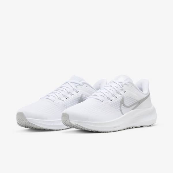 Women's Nike Air Zoom Pegasus 39 Road Running Shoes White / Platinum / Grey / Metal Silver | NK321FZM