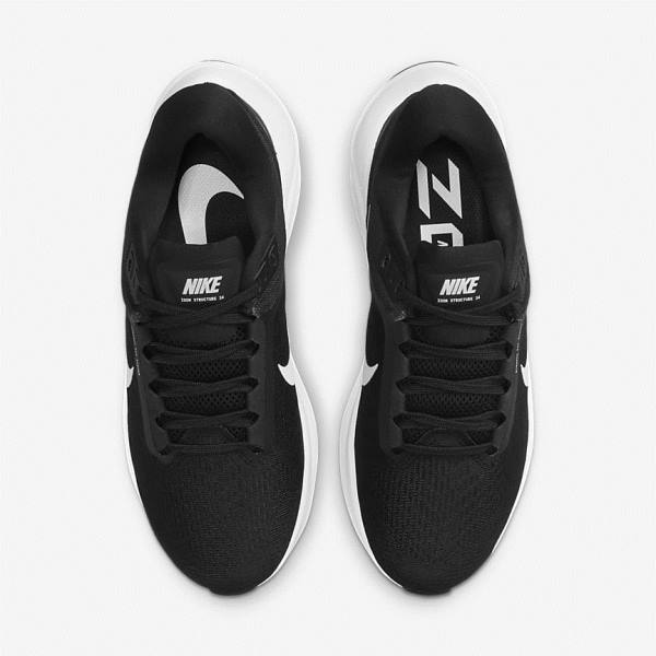 Women's Nike Air Zoom Structure 24 Road Running Shoes Black / White | NK803SLT