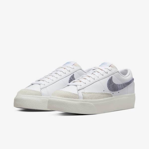 Women's Nike Blazer Low Platform Sneakers White / Light Blue | NK041JWU