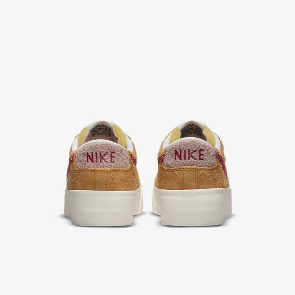 Women's Nike Blazer Low Platform Sneakers Gold / Pink / Burgundy | NK130GAB