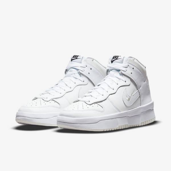 Women's Nike Dunk High Up Sneakers White / Black / White | NK084EVD