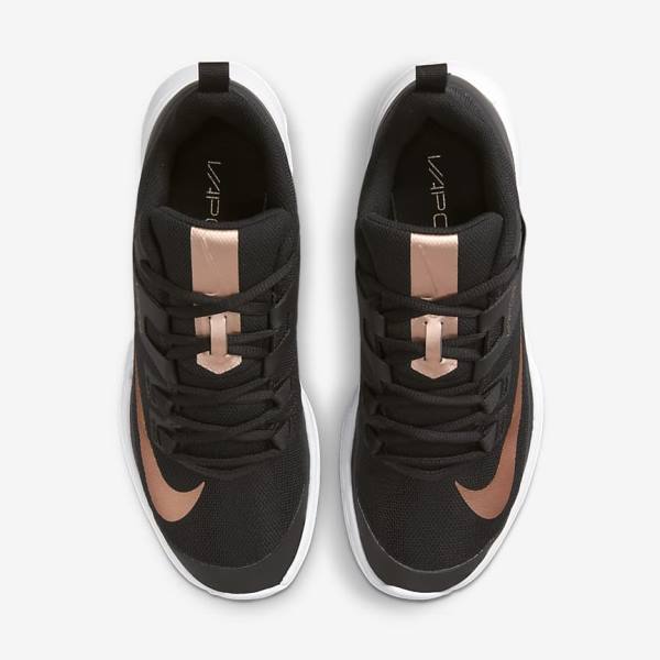 Women's Nike NikeCourt Vapor Lite Hard-Court Tennis Shoes Black / White / Metal Red Brown | NK584IPR