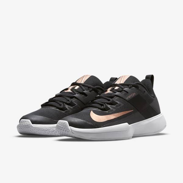 Women's Nike NikeCourt Vapor Lite Hard-Court Tennis Shoes Black / White / Metal Red Brown | NK584IPR