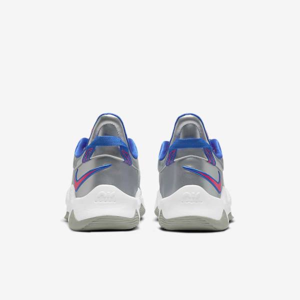 Women's Nike PG 5 Basketball Shoes Metal Silver / Royal / Red | NK458DQZ