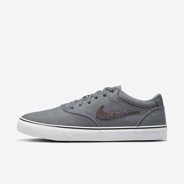 Women\'s Nike SB Chron 2 Canvas Premium Skate Shoes Grey / White | NK451JLP