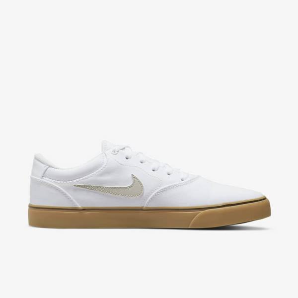 Women's Nike SB Chron 2 Canvas Skate Shoes White / Light Brown / Light Beige | NK879MKH