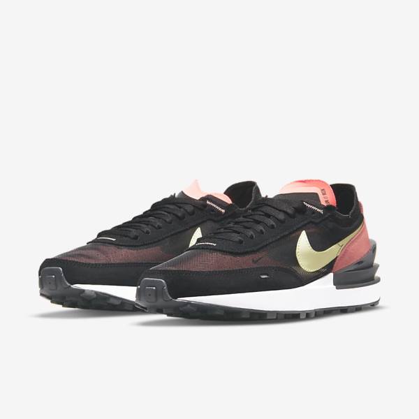 Women's Nike Waffle One Sneakers Black / Red / Light Green | NK265DGS