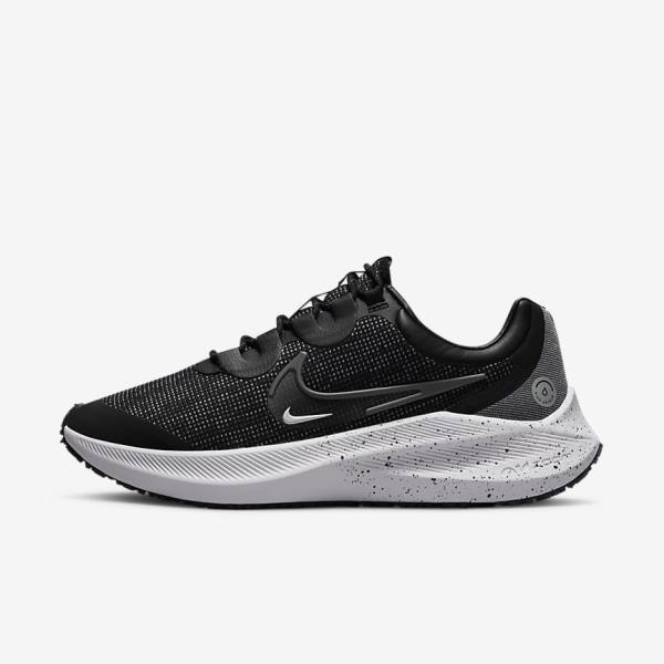 Women\'s Nike Zoom Winflo 8 Shield Weatherised Road Running Shoes Black / Metal Silver / Blue / Grey | NK709SEG