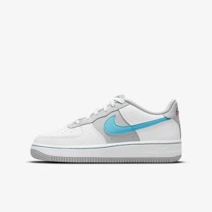 Kids' Nike Air Force 1 EMB Older Sneakers White / Grey / Turquoise Blue | NK805REF