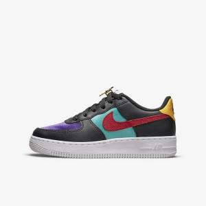 Kids' Nike Air Force 1 LV8 EMB Older Sneakers Black / Turquoise / Purple / Red | NK830TSH