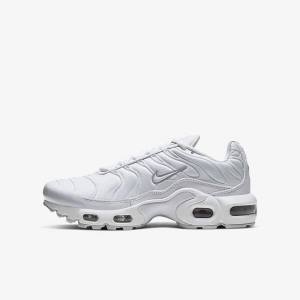 Kids' Nike Air Max Plus Older Sneakers White / Metal Silver / White | NK741HBR