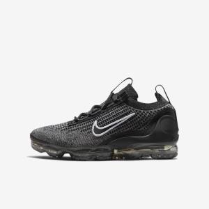 Kids' Nike Air VaporMax 2021 FK Older Sneakers Black / White / Dark Grey / Black | NK865SWG