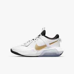 Kids' Nike Air Zoom Crossover Older Basketball Shoes White / Black / Metal Gold | NK651BUA