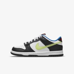 Kids' Nike Dunk Low Older Sneakers White / Black / Blue / Light Lemon | NK179CWM