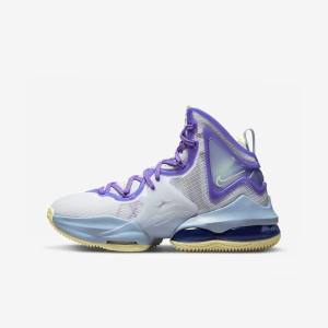 Kids' Nike LeBron 19 Older Basketball Shoes Blue / Purple | NK467VHY