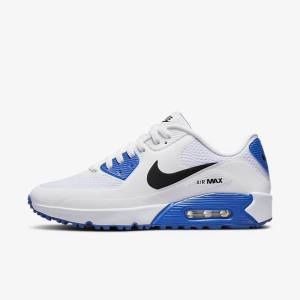 Men's Nike Air Max 90 G Golf Shoes White / Blue / Platinum / Black | NK586GIL