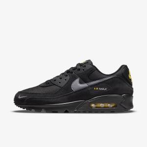 Men's Nike Air Max 90 Sneakers Black / Yellow / Metal Grey | NK174VYD