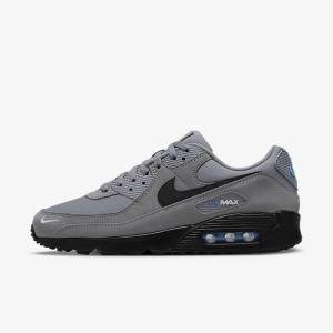 Men's Nike Air Max 90 Sneakers Grey / Light Blue / Metal Silver / Black | NK185CAG