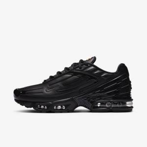 Men's Nike Air Max Plus 3 Leather Sneakers Black / Dark Grey | NK396XQL