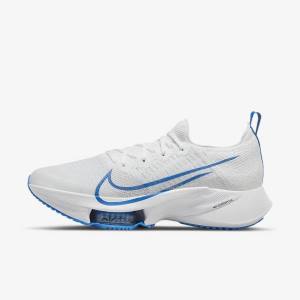 Men's Nike Air Zoom Tempo NEXT% Road Running Shoes White / Platinum / Black / Blue | NK843JNF