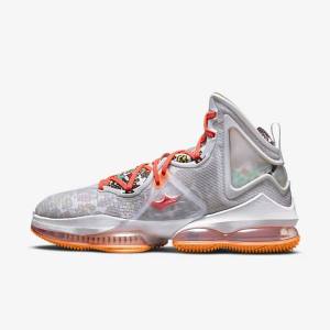 Men's Nike LeBron 19 Basketball Shoes Grey / Orange / Light Red / Green | NK250SAT