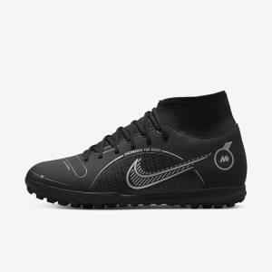 Men's Nike Mercurial Superfly 8 Club TF Turf Football Shoes Black / Grey / Metal Silver | NK458UMV