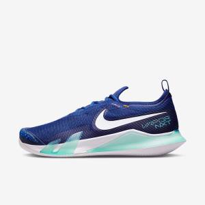 Men's Nike NikeCourt React Vapor NXT Clay Court Tennis Shoes Royal Blue / Turquoise / Orange / White | NK240CUW