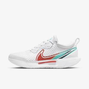 Men's Nike NikeCourt Zoom Pro Hard Court Tennis Shoes White / Red / Burgundy / Turquoise | NK859BTG