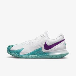 Men's Nike NikeCourt Zoom Vapor Cage 4 Rafa Hard Court Tennis Shoes White / Turquoise / Red Purple | NK289FZW