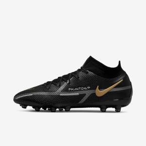 Men's Nike Phantom GT2 Dynamic Fit Elite AG-Pro Artificial-Grass Football Shoes Black / Metal Gold / Metal Silver / Metal Dark Grey | NK476KAH