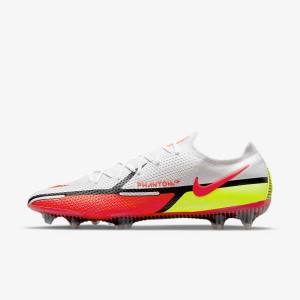 Men's Nike Phantom GT2 Elite FG Firm-Ground Football Shoes White / Black / Light Red | NK734UDF