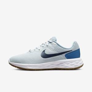 Men's Nike Revolution 6 (Extra Wide) Running Shoes Platinum / Dark Blue / Blue | NK721POF