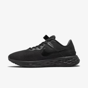 Men's Nike Revolution 6 FlyEase Next Nature Easy-On-And-Off Road (Extra Wide) Running Shoes Black / Dark Grey | NK289CJB