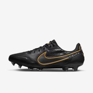 Men's Nike Tiempo Legend 9 Elite FG Firm-Ground Football Shoes Black / Dark Grey / Metal Gold / Metal Dark Grey | NK731FBM