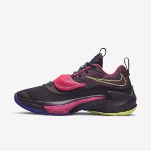 Men's Nike Zoom Freak 3 Basketball Shoes Purple / Pink / Purple / Light Lemon | NK901ABN