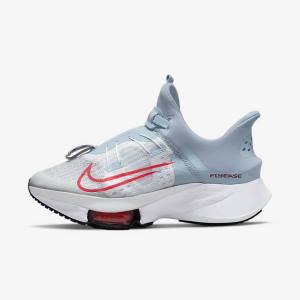 Women's Nike Air Zoom Tempo NEXT% FlyEase Easy On-Off Road Running Shoes Light Blue / Platinum / White / Red | NK639VKF