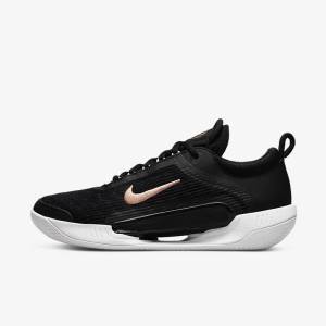 Women's Nike NikeCourt Zoom NXT Clay Court Tennis Shoes Black / White / Dark Grey / Metal Red Brown | NK054VJW