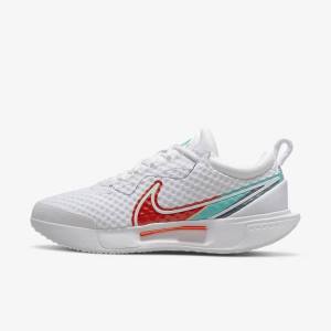 Women's Nike NikeCourt Zoom Pro Hard Court Tennis Shoes White / Red / Burgundy / Turquoise | NK317IGN