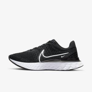 Women's Nike React Infinity Run Flyknit 3 Road Running Shoes Black / White | NK583DCR