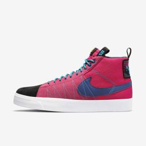 Women's Nike SB Zoom Blazer Mid Premium Skate Shoes Pink / Blue / Royal Blue | NK147BZW