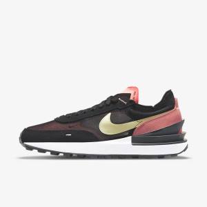 Women's Nike Waffle One Sneakers Black / Red / Light Green | NK265DGS